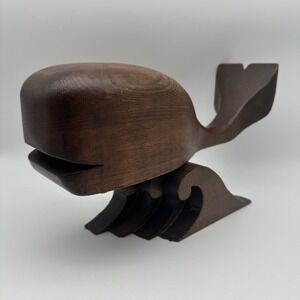 Vintage Whale Hand Carved Wooden Figure 13"x7" Statue Wave Two Piece‎